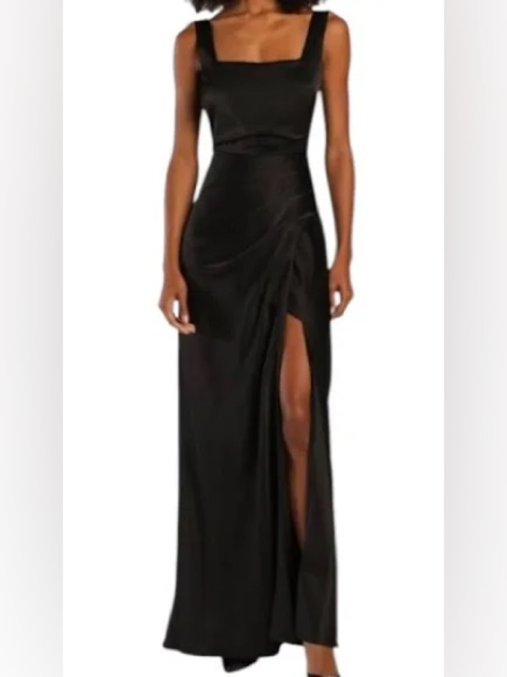 Lulu's Black Square Neck Maxi Dress with Side Thigh Slit